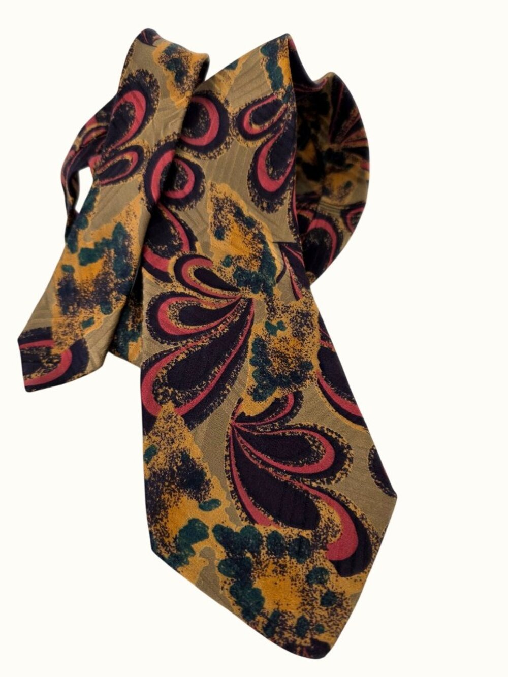 Mondo Marco 90s Silk Tie Florence Italy Rose Black Gold Paisley on Brown 3.75"
